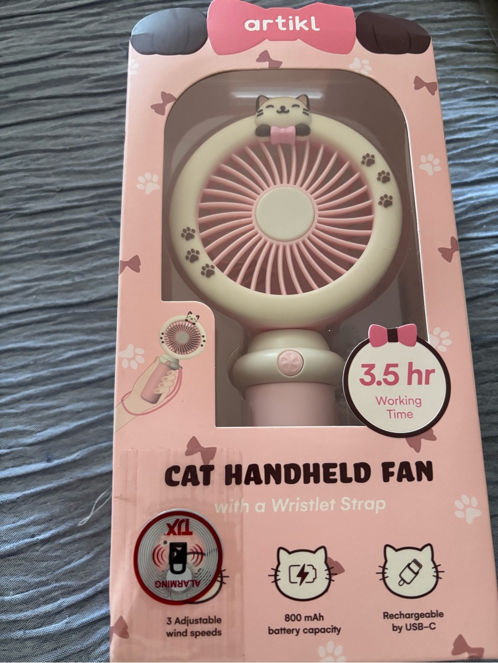 Pink Cat Handheld Fan - Portable USB-C Rechargeable